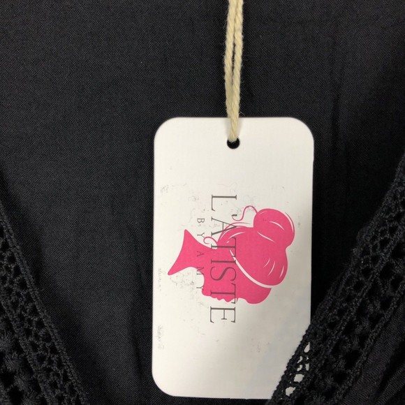 L’atiste By Amy womens romper shorts Size L Black Embroidered Flowers - Picture 5 of 10